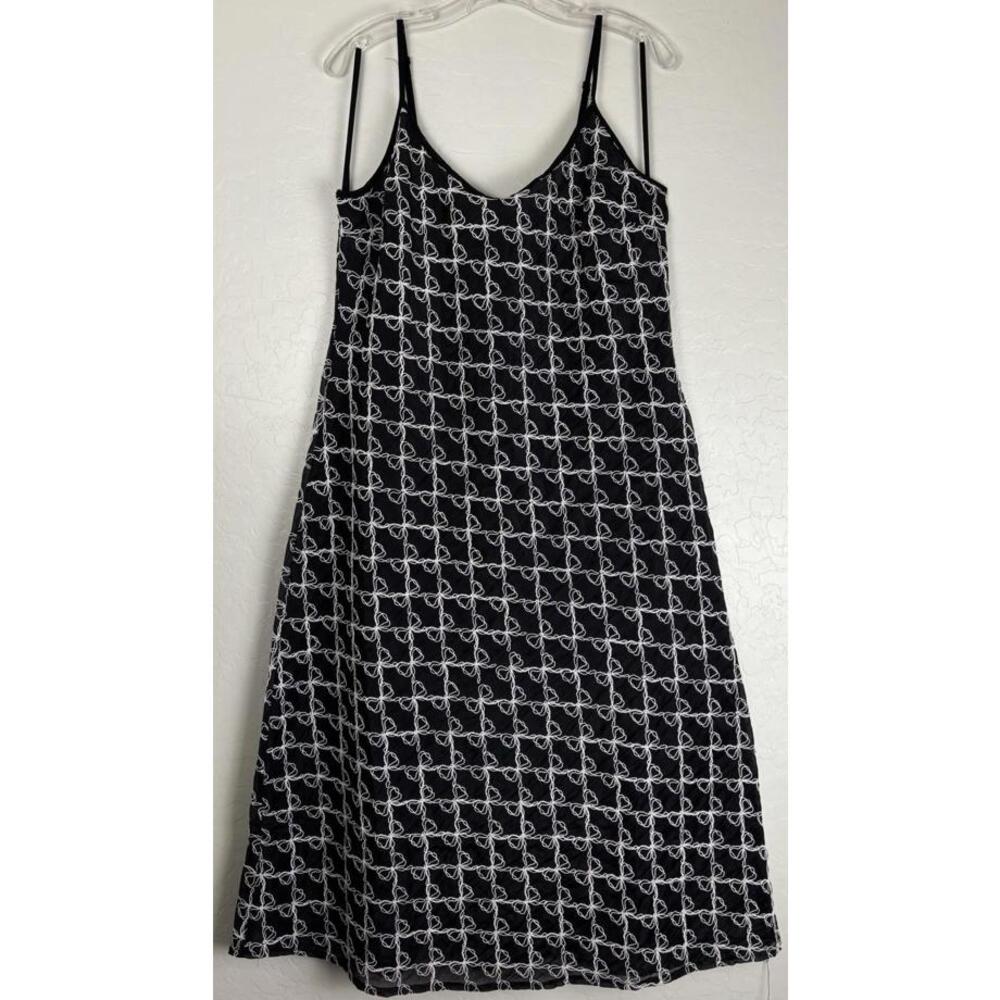 Lisa Says Gah Sofia Embroidered Bows Slip‎ Dress XL/2X Black White 1752